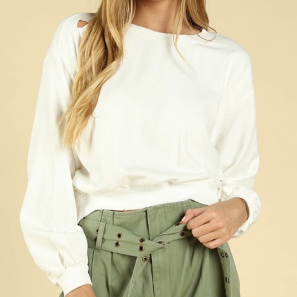 NWT White Crop Sweat Shirt - Picture 2 of 8